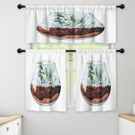 LALILO Kitchen Curtains and Valances Set of 3 36" Watercolor Window Treatment Tiers for Window Decor