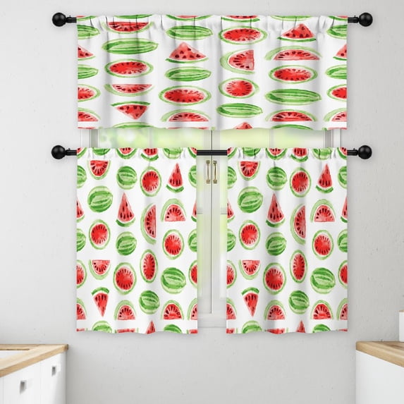 LALILO Kitchen Curtains and Valances Set of 3 36" Watercolor Window Treatment Tiers for Window Decor