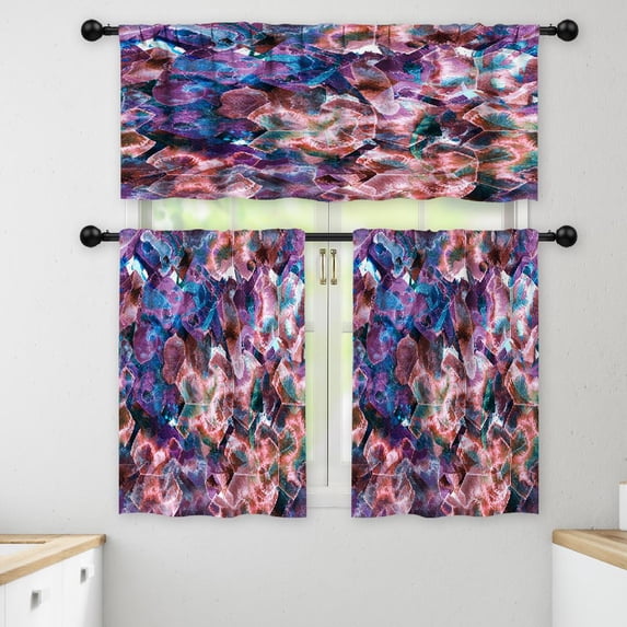 LALILO Kitchen Curtains and Valances Set of 3 36" Watercolor Window Treatment Tiers for Window Decor