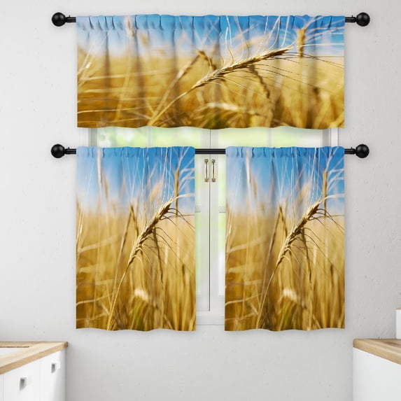 LALILO Kitchen Curtains and Valances Set of 3 36" Yellow Window Treatment Tiers for Window Decor