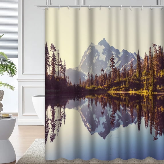 LALILO Lake Sky Waterproof Shower Curtain,Scenic Lake with Mount Washington Usa State Mountain Shower Curtains for Bathroom with 12 Hooks,72x72 Inch