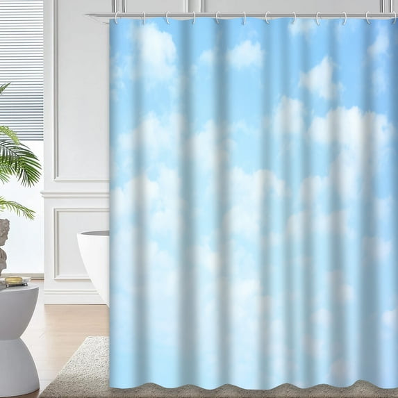 LALILO Light Blue Sky Waterproof Shower Curtain,with Clouds Cloud Heaven Spring Summer Horizontal Shower Curtains for Bathroom with 12 Hooks,72x72 Inch