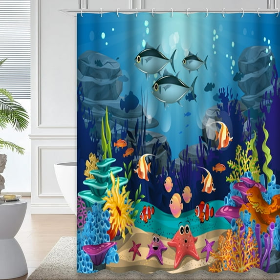 LALILO Marine Fish Underwater Beauty Marine Life Fish Coral Beautiful Shower Curtain, 72x72 in, 12 Hooks