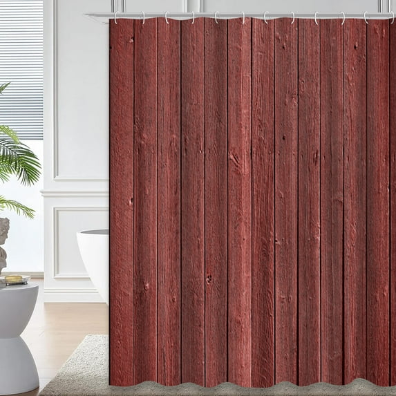 LALILO Maroon Waterproof Shower Curtain,Old Grunge Wood Color Year Barn Red Rustic Popular Panel Timber Shower Curtains for Bathroom with 12 Hooks,72x72 Inch
