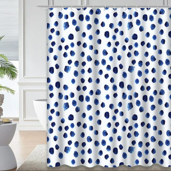 LALILO Navy Blue Waterproof Shower Curtain,Watercolor Polka Dot Watercolour Brush Grunge Shower Curtains for Bathroom with 12 Hooks,72x72 Inch