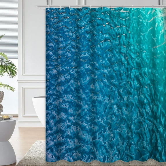 LALILO Ocean Waterproof Shower Curtain,Turquoise Water Surface Small Waves Abstract Blue Bright Color Shower Curtains for Bathroom with 12 Hooks,72x72 Inch