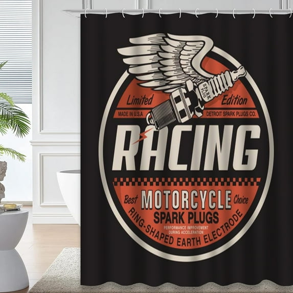 LALILO Old Black Petrol Waterproof Shower Curtain,Motorcycle Racing Shirt Graphics Vintage Car Sign Shower Curtains for Bathroom with 12 Hooks,72x72 Inch