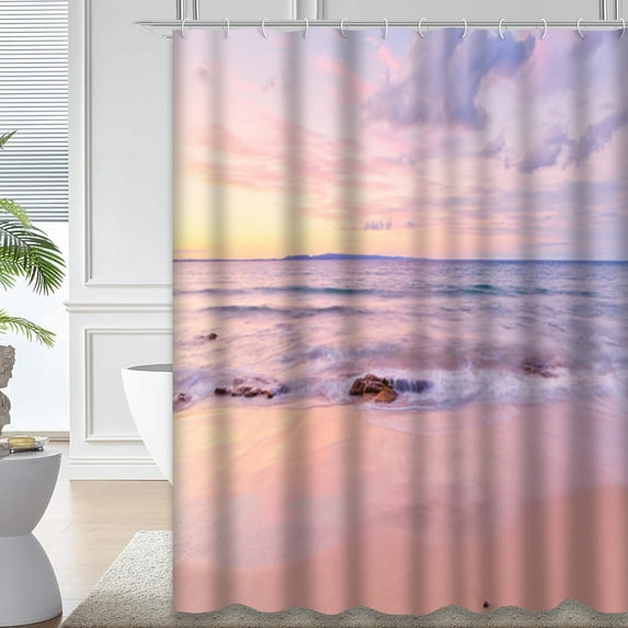 LALILO Orange Pink Sand Waterproof Shower Curtain,Beach Sunset Sunshine Coast Queensland Australia Shower Curtains for Bathroom with 12 Hooks,72x72 Inch
