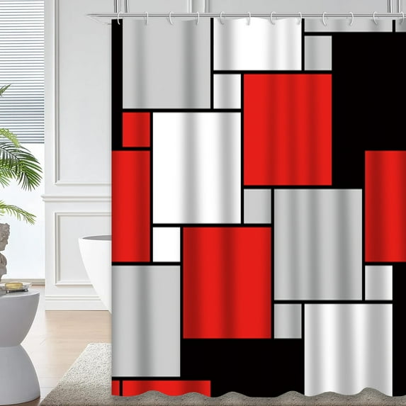 LALILO Red Grid Pattern Shower Curtain, 72x72 in, 12 Hooks