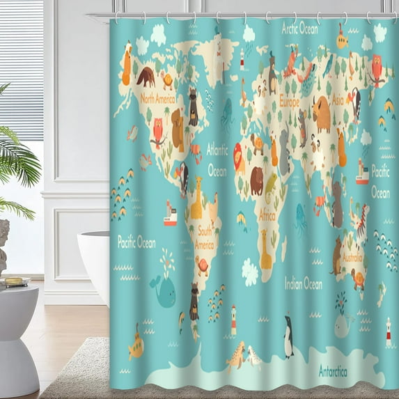 LALILO Sea Baby Ocean Waterproof Shower Curtain,Animals World Map Children Kids Sea South America North Shower Curtains for Bathroom with 12 Hooks,72x72 Inch