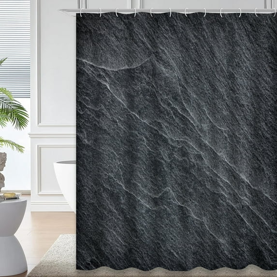 LALILO Slate Gray Waterproof Shower Curtain,Black Stone Grey Rock Gray Tile Marble Kitchen Granite Shower Curtains for Bathroom with 12 Hooks,72x72 Inch