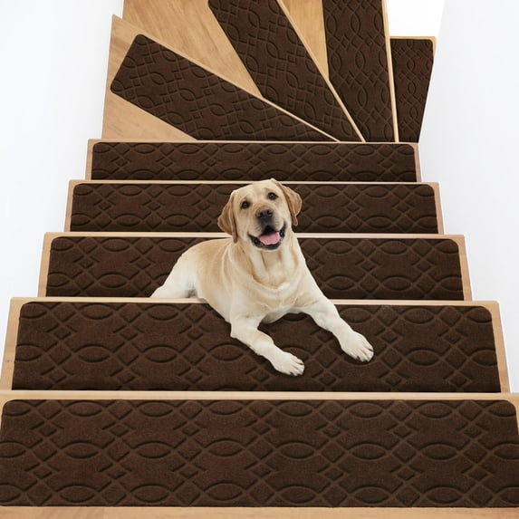 LALILO Stair Treads Stair Runners for Wooden Steps Stair Carpet Treads for Kids Elders and Pets, Peel and Stick Stair Treads 15 Pack 8" X 30", Brown