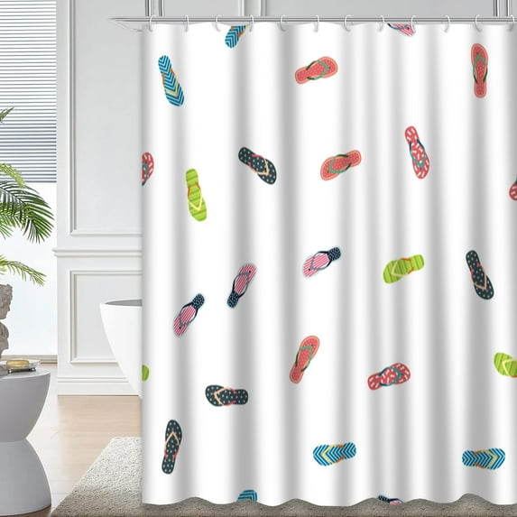 LALILO Summer Blue Waterproof Shower Curtain,with Colorful Flip Flops Summer Decorative Fashion Flop Shower Curtains for Bathroom with 12 Hooks,72x72 Inch