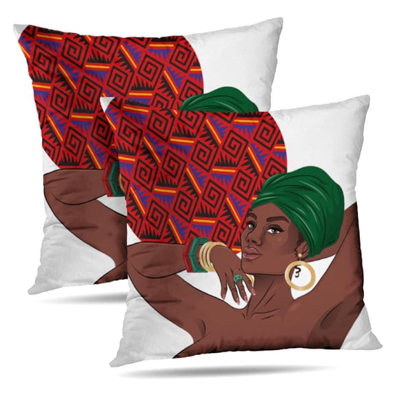 LALILO Throw Pillow Covers African American Black Beauty Woman Cushion Cover 18" x 18", 2 Pack