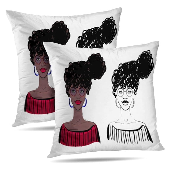 LALILO Throw Pillow Covers African American Girl Red Lips Color Cushion Cover 18" x 18", 2 Pack