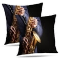 thumbnail image 1 of LALILO Throw Pillow Covers African American Jazz Musician Playing Saxophone Jazz Saxophone Musician Music African Set of 2 Square 18 x 18 Inch Pillowcase, 1 of 5