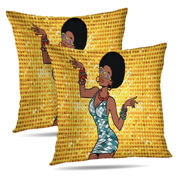 LALILO Throw Pillow Covers African American Woman Disco Dancer Pop Cushion Cover 18" x 18", 2 Pack