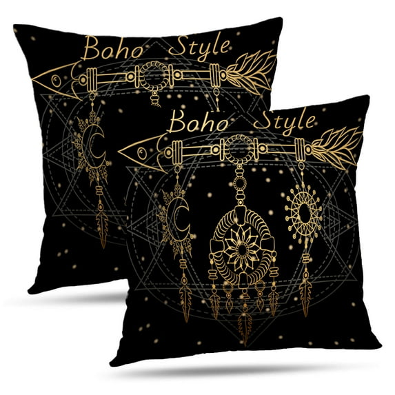 LALILO Throw Pillow Covers Arrow With Moon And Sun Sacred Geometry Boho Cushion Cover 18" x 18", 2 Pack