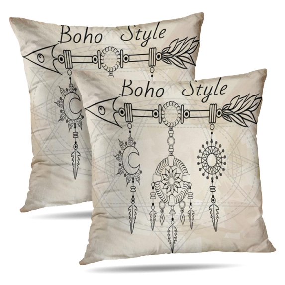 LALILO Throw Pillow Covers Arrow With Sun And Moon Sacred Geometry Cushion Cover 18" x 18", 2 Pack