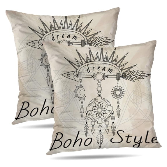 LALILO Throw Pillow Covers Arrow With Sun And Moon Sacred Geometry Cushion Cover 18" x 18", 2 Pack