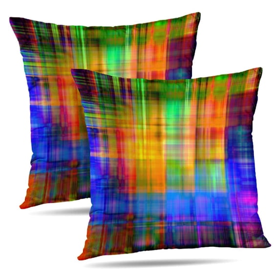 LALILO Throw Pillow Covers Art Bright Rainbow Tiled Art Cushion Cover 18" x 18", 2 Pack