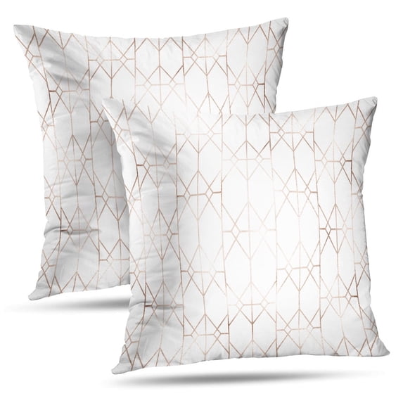 LALILO Throw Pillow Covers Art With Rose Gold Geometric Shapes And Golden Glitter Elegant Gold White Luxury Set of 2 Square 18 x 18 Inch Pillowcase