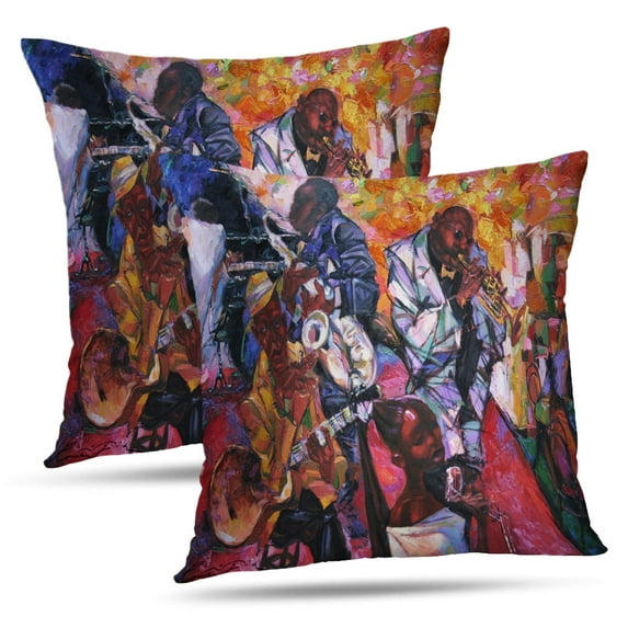 LALILO Throw Pillow Covers Artist With Facebook Jazz Band Orchestra Musical Jazz Art Acrylic Black Stage Bright Set of 2 Square 18 x 18 Inch Pillowcase