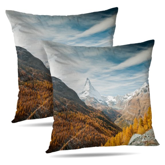 LALILO Throw Pillow Covers Autumn Forest Snowy Mountains And Blue Cushion Cover 18" x 18", 2 Pack