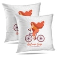 thumbnail image 1 of LALILO Throw Pillow Covers Autumn Trip Flat Girl Bicycle With Cushion Cover 18" x 18", 2 Pack, 1 of 6