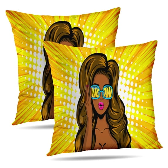 LALILO Throw Pillow Covers Beautiful Pop Art Girl Surprised Face Cushion Cover 18" x 18", 2 Pack