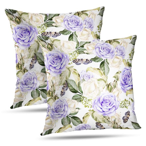 LALILO Throw Pillow Covers Beautiful Watercolor With Roses And Berries Cushion Cover 18" x 18", 2 Pack