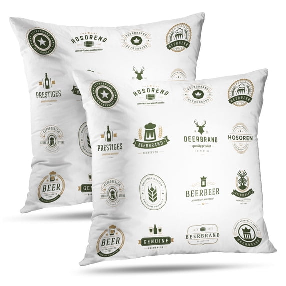 LALILO Throw Pillow Covers Beer Badges And Vintage Retro Beer Bar Badge Cushion Cover 18" x 18", 2 Pack