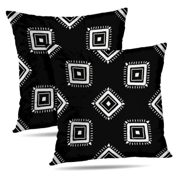 LALILO Throw Pillow Covers Black And White Ethnic Tiling Can Cushion Cover 18" x 18", 2 Pack