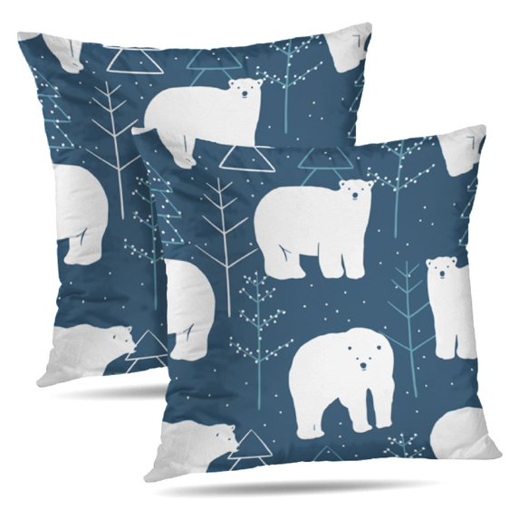LALILO Throw Pillow Covers Blue Christmas Winter With White Polar Cushion Cover 18" x 18", 2 Pack