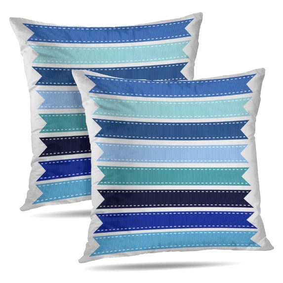 LALILO Throw Pillow Covers Blue Ribbon Banners Color Ribbon Blue Cushion Cover 18" x 18", 2 Pack
