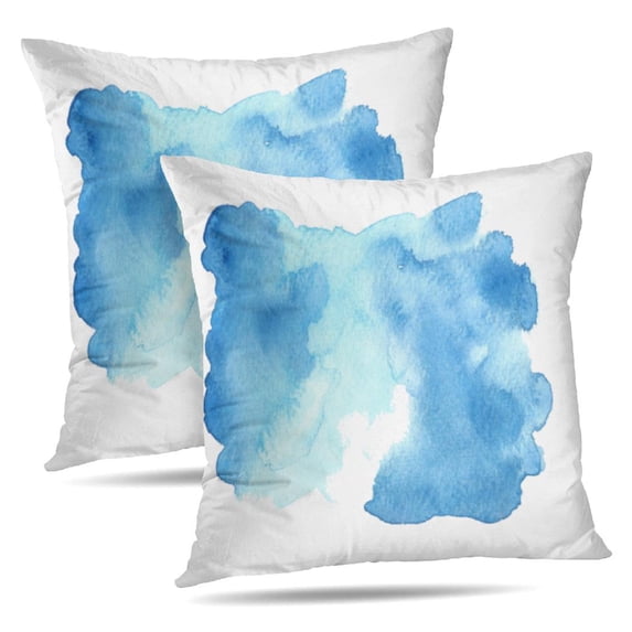 LALILO Throw Pillow Covers Blue Watercolor White Soft Colorful Cushion Cover 18" x 18", 2 Pack