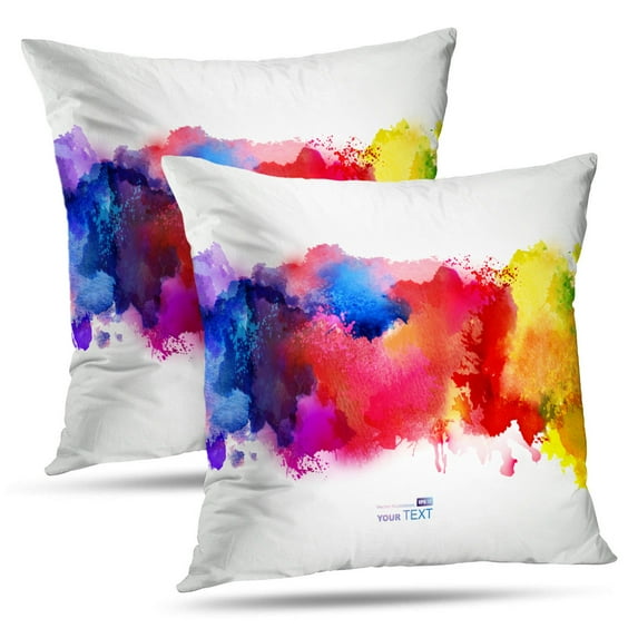 LALILO Throw Pillow Covers Bright Watercolor Stains Watercolor Brush Cushion Cover 18" x 18", 2 Pack