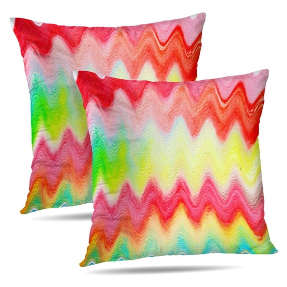 LALILO Throw Pillow Covers Bright Zigzags Colorful Watercolor Cushion Cover 18" x 18", 2 Pack
