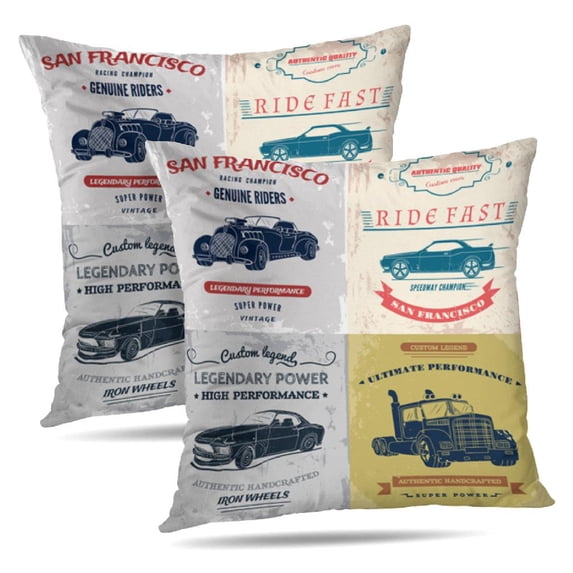 LALILO Throw Pillow Covers Car And Truck Vintage Car Retro Shirt Cushion Cover 18" x 18", 2 Pack