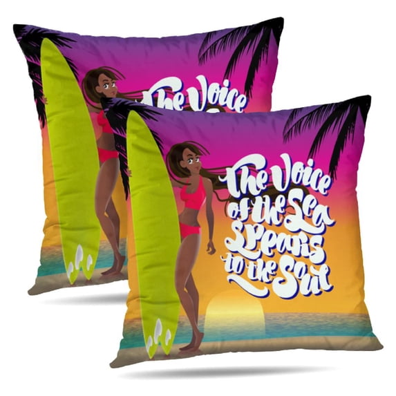LALILO Throw Pillow Covers Cartoon Afro Girl Afro Art Beach Bikini Cushion Cover 18" x 18", 2 Pack