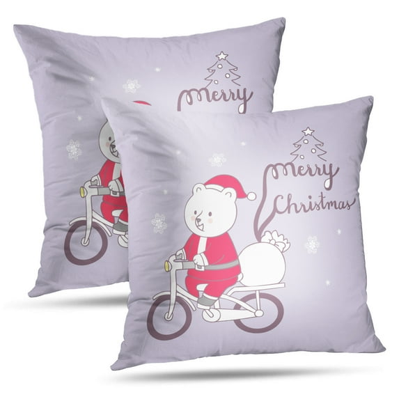 LALILO Throw Pillow Covers Cartoon Cute Christmas Santa Claus Polar Bear Cushion Cover 18" x 18", 2 Pack