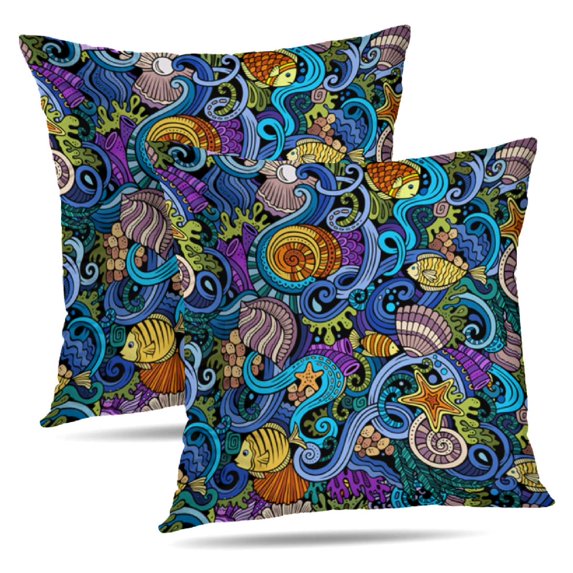 LALILO Throw Pillow Covers Cartoon Doodles Water Life Theme Cushion Cover 18" x 18", 120 Pack