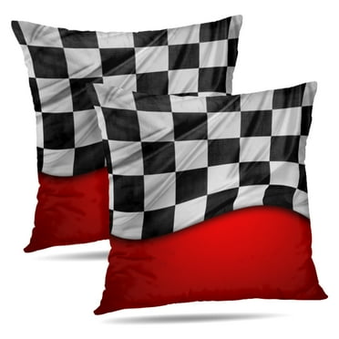 LALILO Throw Pillow Covers Checkered Black White Flag Red Space Cushion Cover 18" x 18", 2 Pack