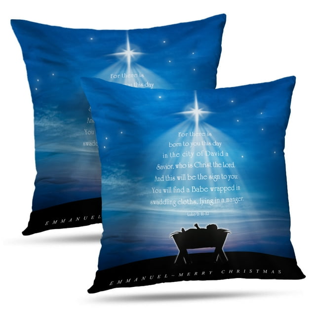 LALILO Throw Pillow Covers Christmas Card Nativity Scene Baby Jesus With Christmas Tree Tree Shape Nativity Set of 2 Square 18 x 18 Inch Pillowcase