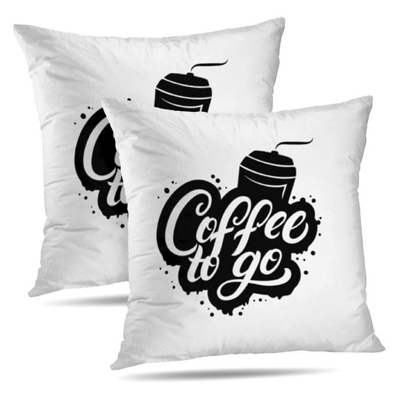 LALILO Throw Pillow Covers Coffee Go Lettering With Cup Modern Cushion Cover 18" x 18", 2 Pack