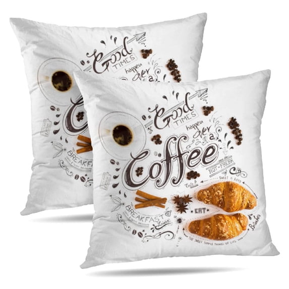 LALILO Throw Pillow Covers Coffee Lettering With Various Spices Cushion Cover 18" x 18", 2 Pack