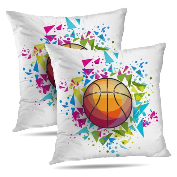 LALILO Throw Pillow Covers Colorful Basketball With Triangles Cushion Cover 18" x 18", 2 Pack