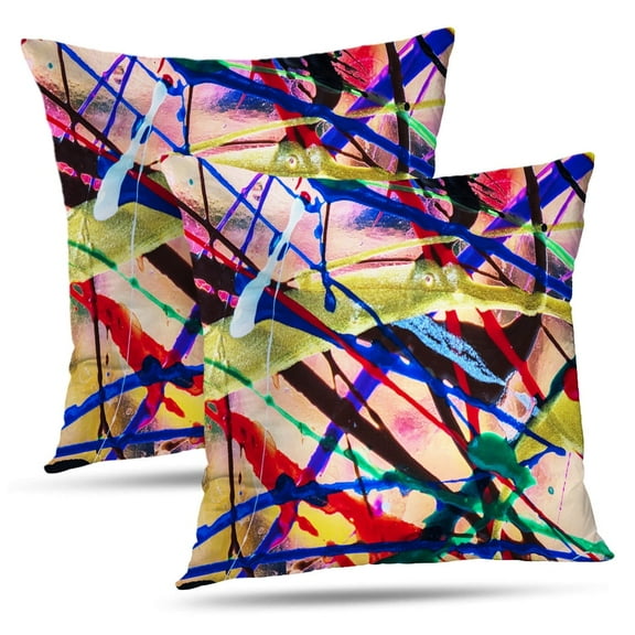 LALILO Throw Pillow Covers Colorful Colorful Beautiful Bright Unusual Abstraction Glass With Acrylic Acrylic Art Set of 2 Square 18 x 18 Inch Pillowcase