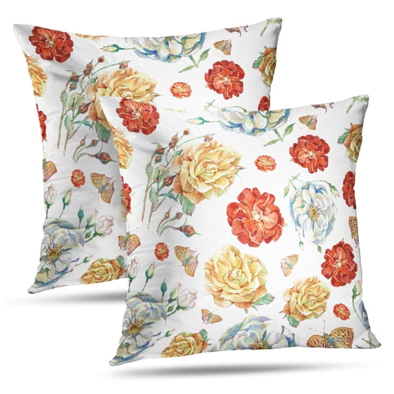 LALILO Throw Pillow Covers Colorful Floral Elegant With Pink Flowers Green Spring Accent Art Artwork Beautiful Set of 2 Square 18 x 18 Inch Pillowcase