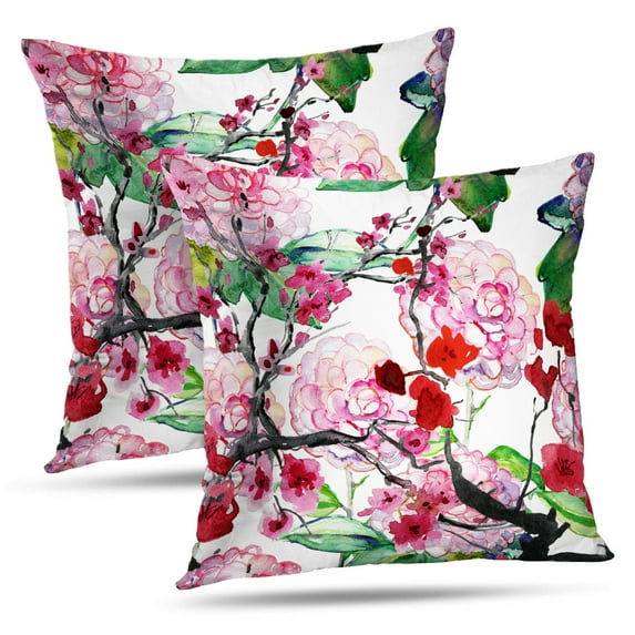LALILO Throw Pillow Covers Colorful Floral With Summer Flowers Watercolor Cushion Cover 18" x 18", 2 Pack